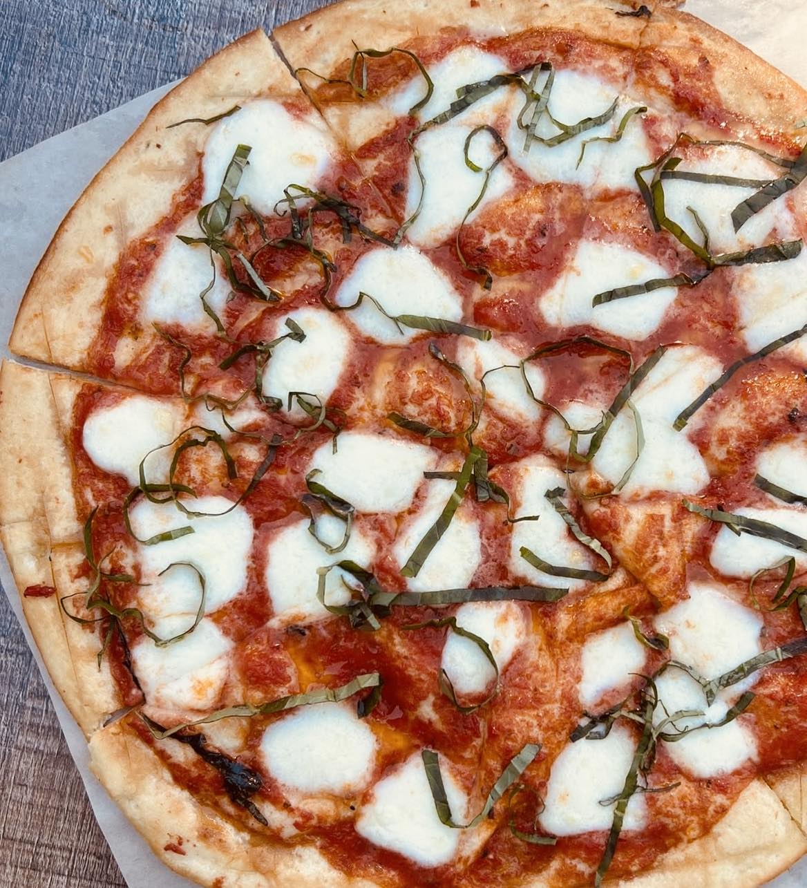 Close-up of Italian brick oven pizza