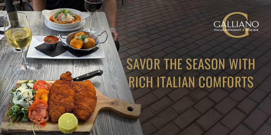 Romantic Italian dinner setup with wine and pasta at Galliano Gambrills.